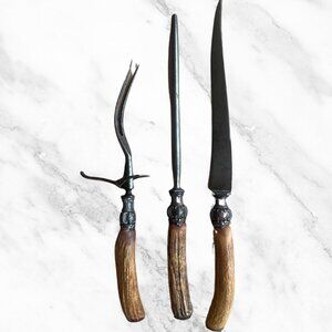 Carving Set, Stag Horn Handle, Antique Knife, Slicing Knife, Carving Fork, Sharp